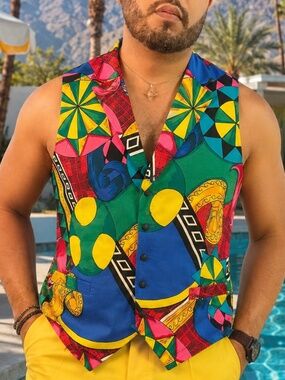 Spenser Jeremy Silk Abstract Print Vest Medium 44 Chest